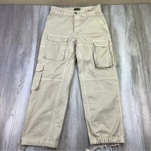 Everyday Uniform womens beige cargo wide leg jeans size 28 Y2K Preppy Boho‎